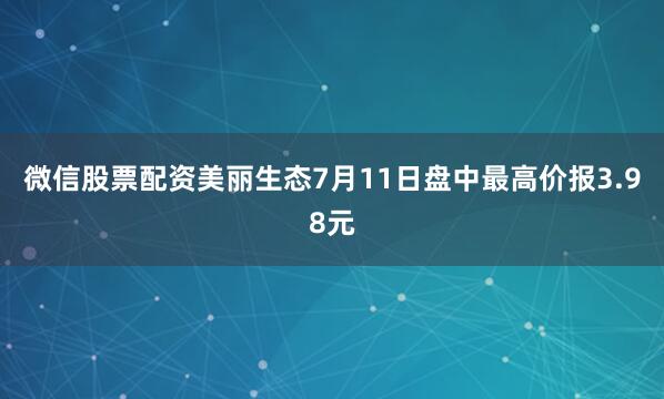 微信股票配资美丽生态7月11日盘中最高价报3.98元